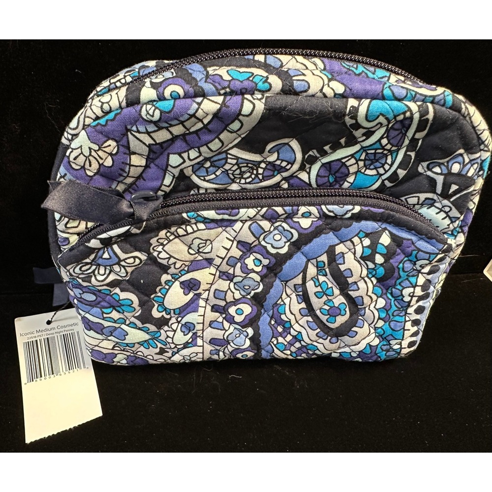 Vera Bradley Iconic Cosmetic Bag Deep Night Paisley Blue Quilted 22518-P57